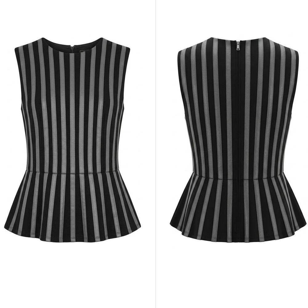 Bcbgmaxazria Faux Leather Striped Peplum Sleeveless Top Women Size L